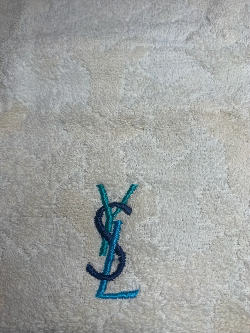 Yves Saint Laurent Cream Towel with Teal and Purple Accent